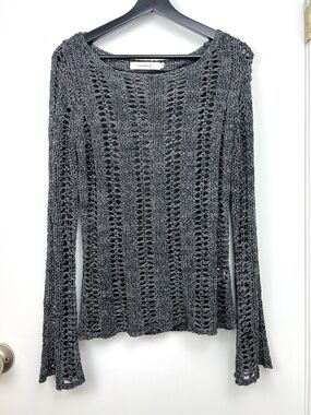 Sandwich Crochet Open Knit Style Light Sweater size M Dark Gray Sheen